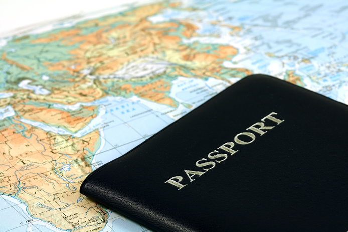 Travel with passport and map