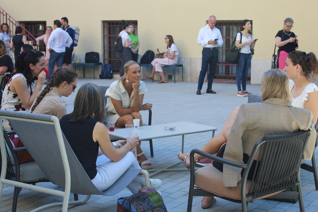 rome business school students networking on campus