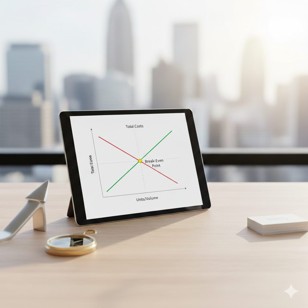 Grafico del Break-Even Point che mostra il punto di intersezione tra la curva dei costi totali e quella dei ricavi.